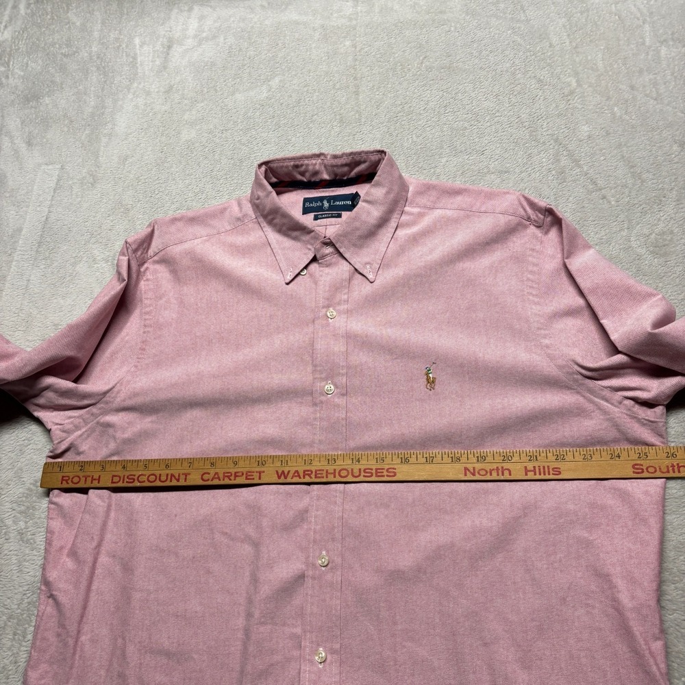 VTG Ralph Lauren Shirt Mens XL Pink Oxford Button Down Classic Fit Flesh Pony - Picture 6 of 8